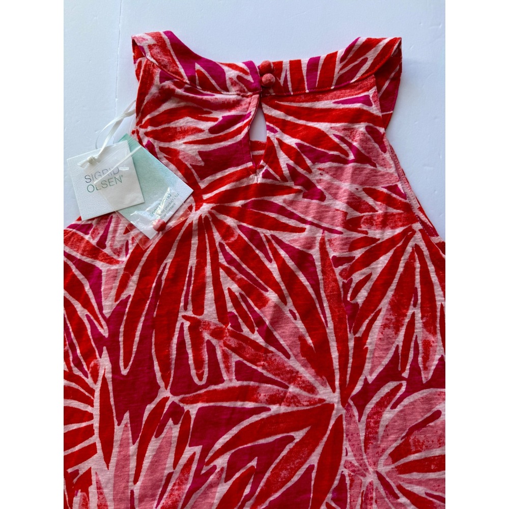 Sigrid Olsen Pink Red Tropical Palm Linen Halter Tank Top Womens Medium NWT - Picture 6 of 9